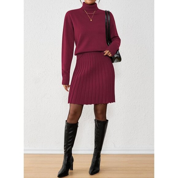 Women's Knit Sweater 2-Piece Outfit Set Mini Skirt Long Sleeve Crew Neck - Picture 4 of 6